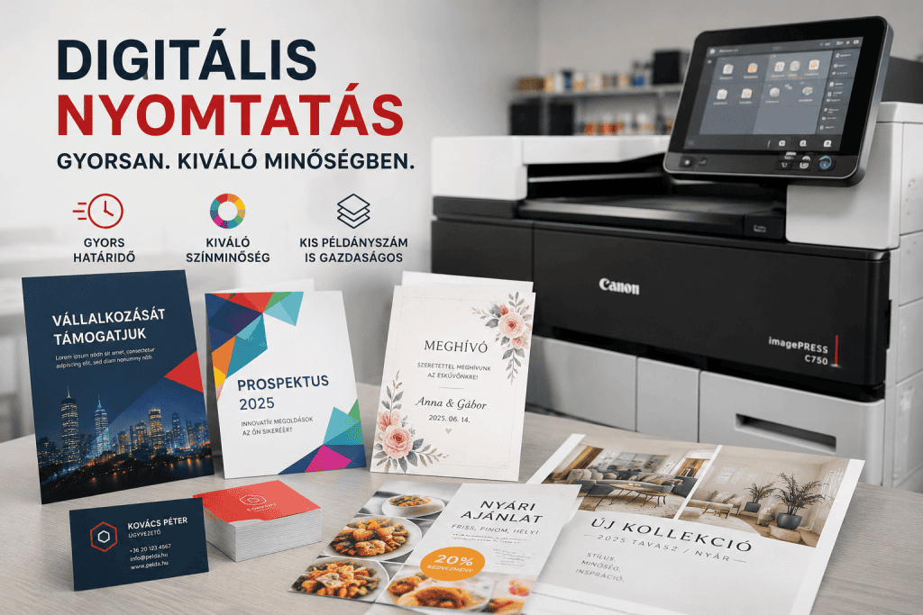 Digitális nyomtatás professzionális A3-as digitális nyomdagépen az Érddigital Rózsanyomdában